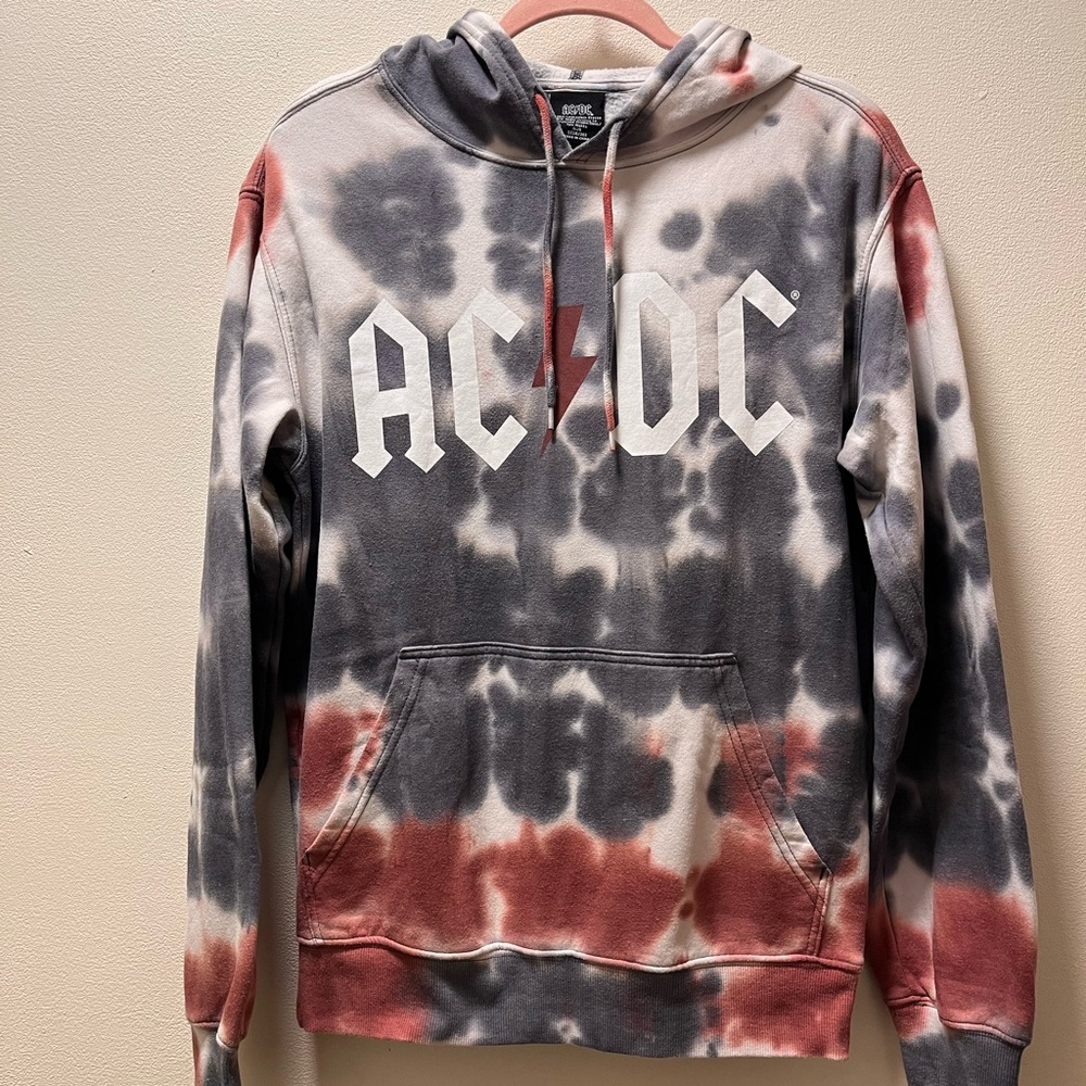 AC/DC Tie-Dye Classic Rock Y2K Pull-on Hoodie, Sz 32-36, M, Red/Gray on White